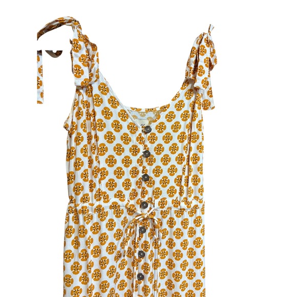 Cleobella Yellow Floral Full Button Tie Shoulder Strap Cinch Waist Midi Dress -S - Picture 3 of 8